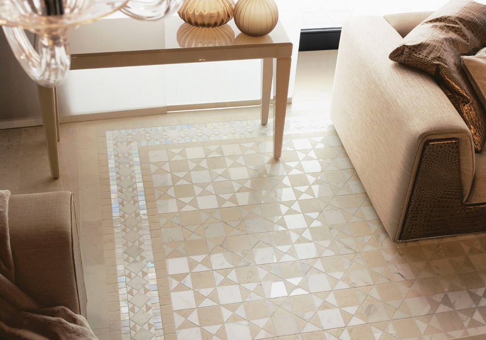 Gạch mosaic tạo điểm nhấn nổi bật cho không gian phòng khách