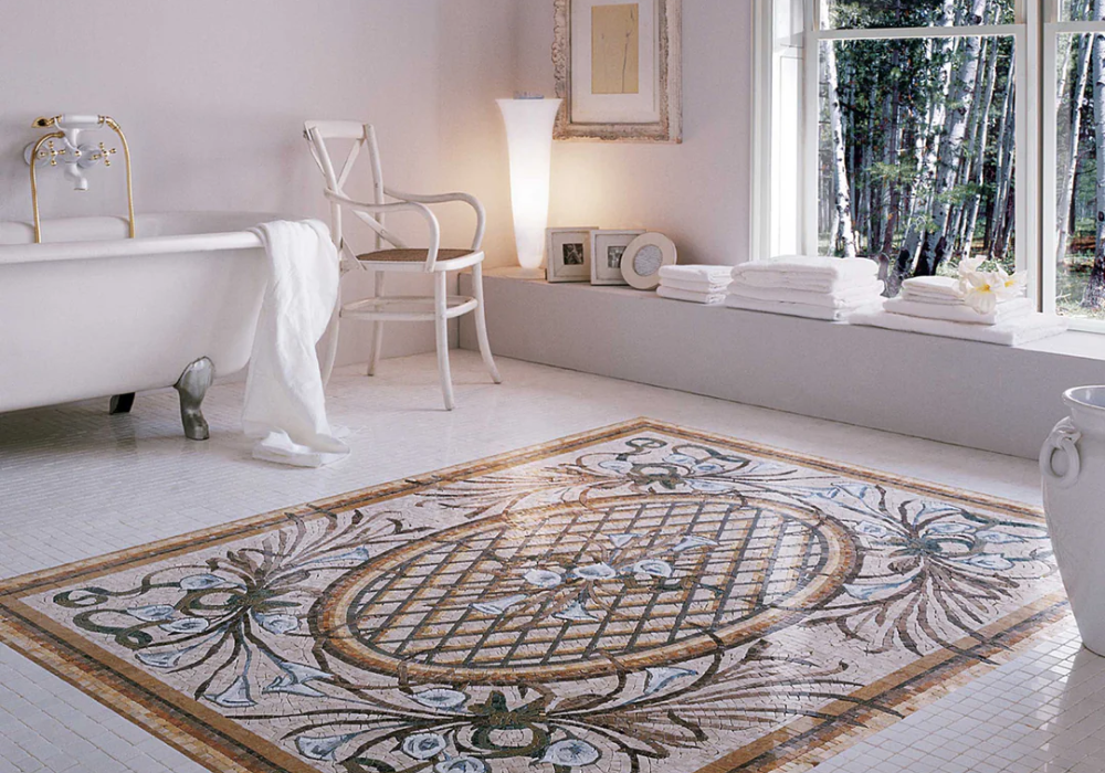 Thảm mosaic độc đáo trang trí sàn phòng tắm