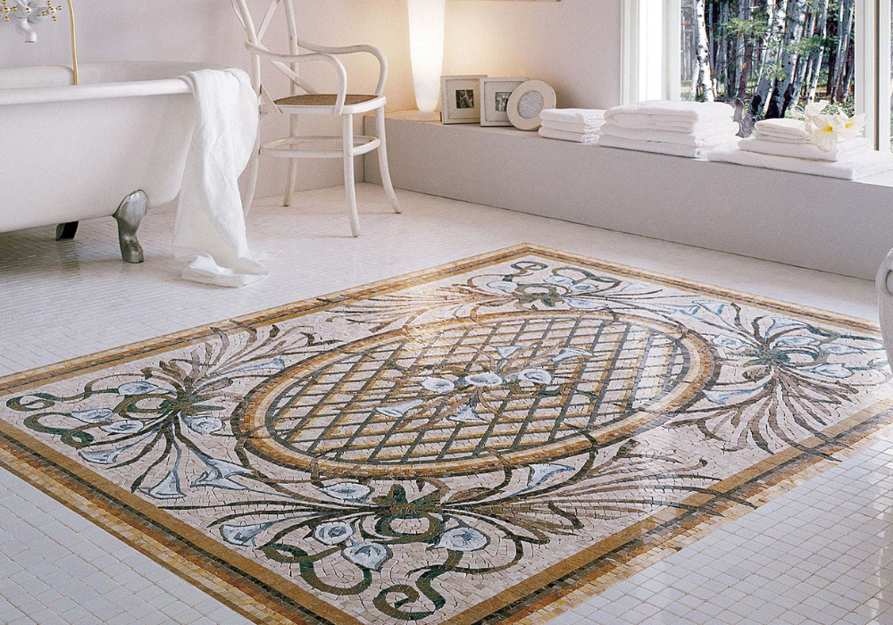 Thảm mosaic tạo điểm nhấn cho phòng tắm