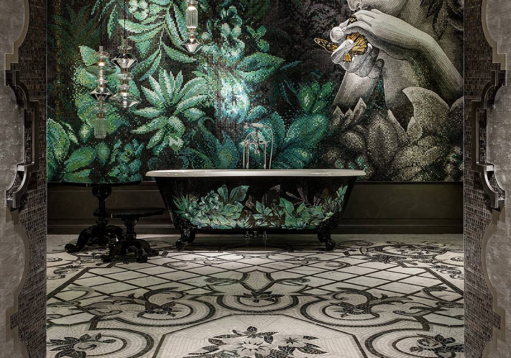 Thảm sàn mosaic ấn tượng cho phòng tắm